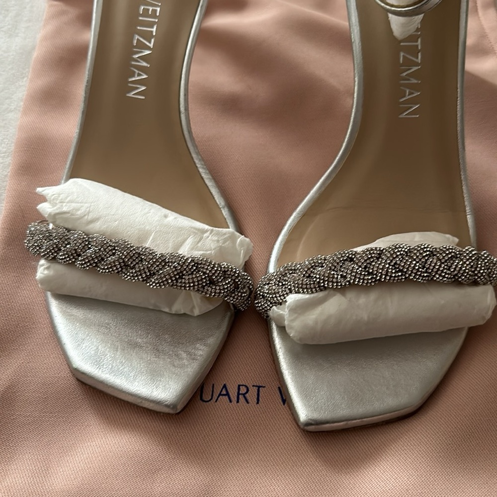 Authentic Stuart Weitzman Silver Sandals With Swa… - image 3